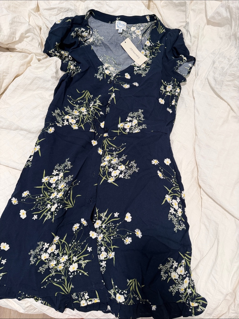 Francesca’s Navy Floral Button-Front Sun Dress